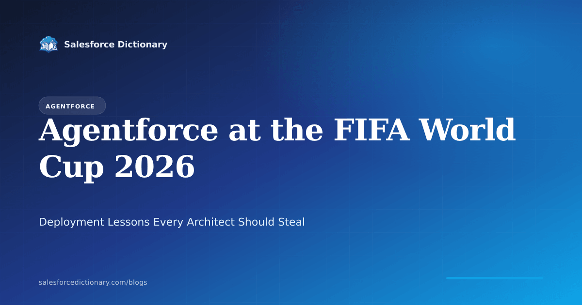 Salesforce FIFA World Cup 2026 deployment architecture: Slack running live tournament operations across 16 host cities while Agentforce 360 targets 2027 fan engagement