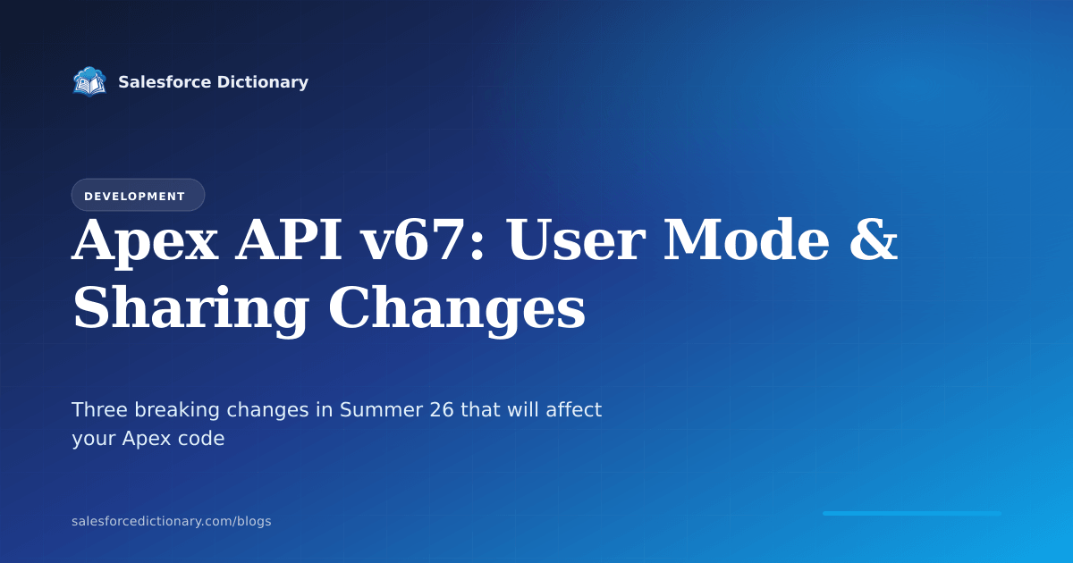 Apex API v67 security changes: user mode, sharing defaults, and WITH SECURITY_ENFORCED