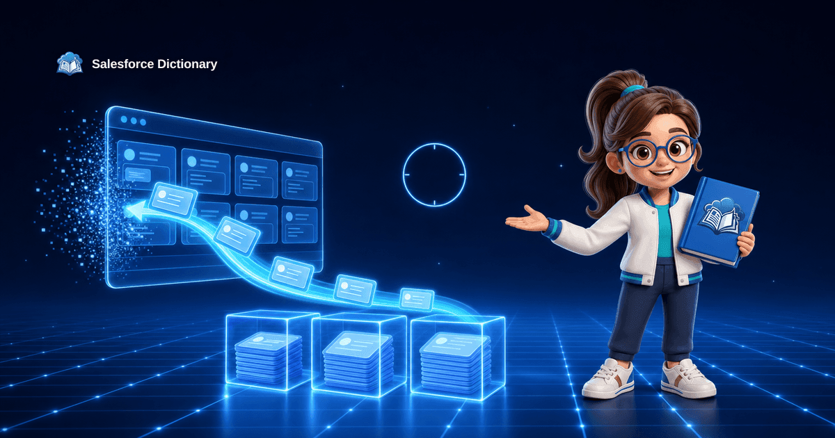 The Salesforce Dictionary mascot restoring records back into a Salesforce org from a backup timeline