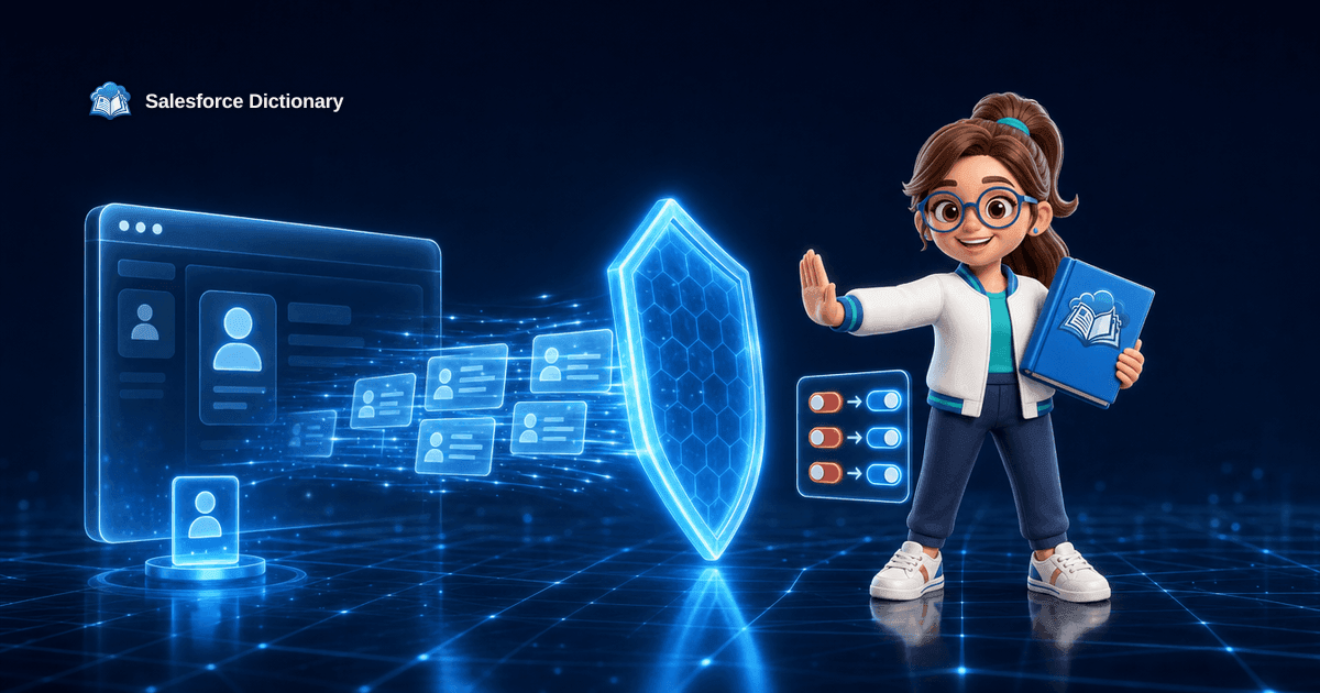 The Salesforce Dictionary mascot blocking records from leaving a public Experience Cloud portal