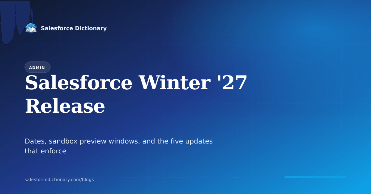 Salesforce Winter '27 release dates, sandbox preview windows, and the release updates that enforce