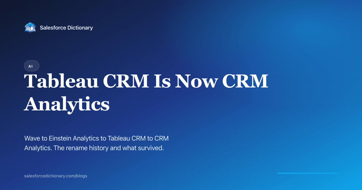 Tableau CRM to CRM Analytics rename history: Wave to Einstein Analytics to Tableau CRM to CRM Analytics
