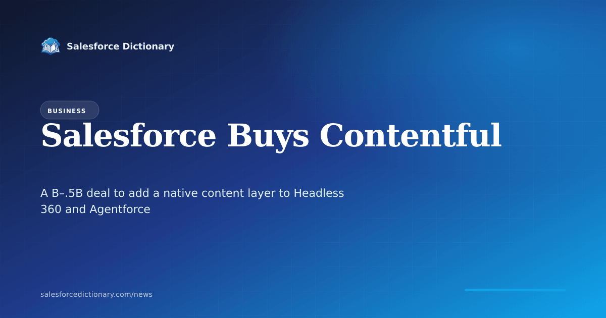 Salesforce acquiring Contentful, a headless composable content platform serving 4,800 brands, to add a content layer under Headless 360 and Agentforce, at a reported price of 1 to 1.5 billion dollars, expected to close in Q3 fiscal year 2027