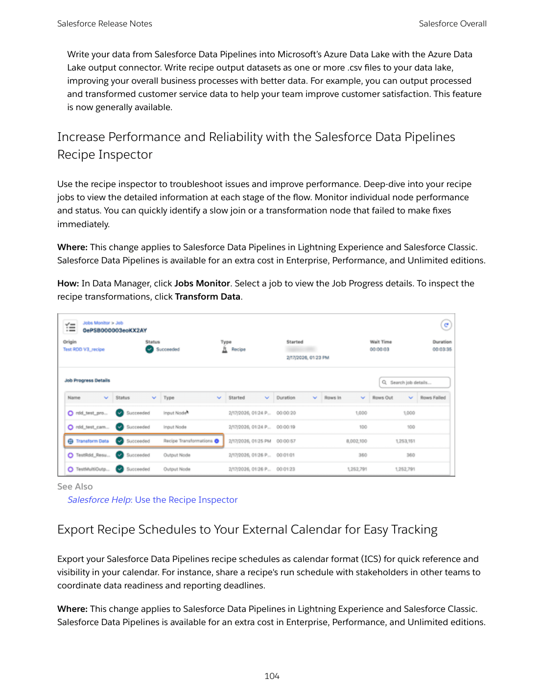 Salesforce Data Pipelines Recipe Inspector: deep-dive job progress with node-level performance