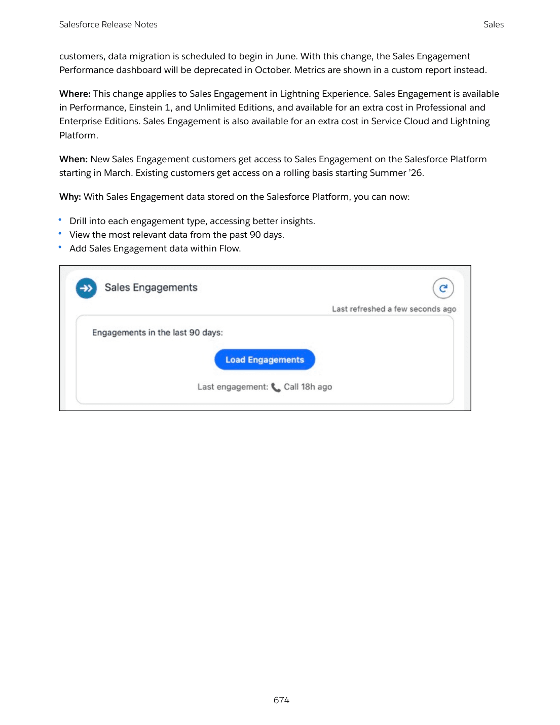 The Sales Engagements card lands on the Salesforce Platform with 90-day engagement metrics