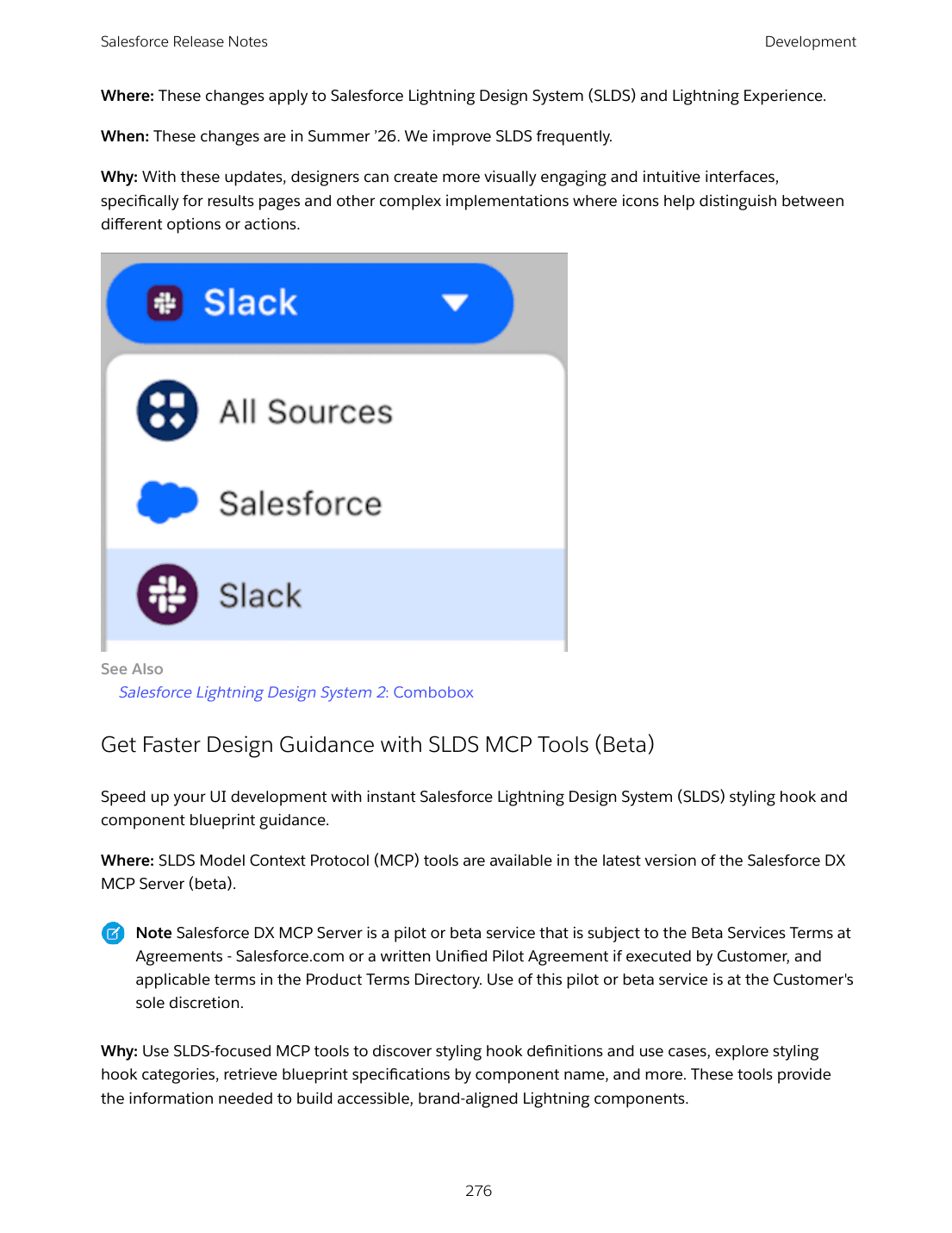 Slack appears as a first-class source in the SLDS Combobox component