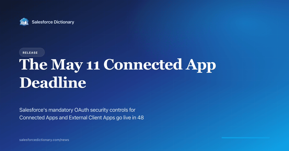 Salesforce Connected App and External Client App OAuth security deadline May 11 2026