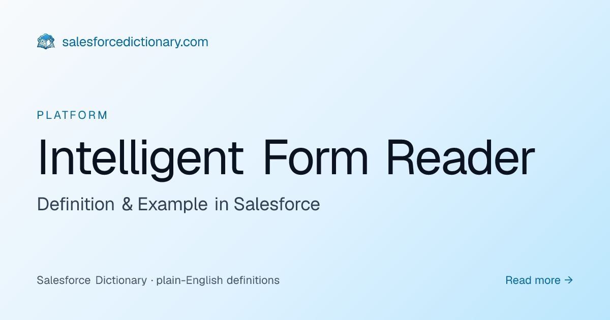 Intelligent Form Reader - Definition | SF Dictionary